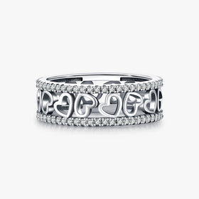 925 Sterling Silver Exquisite Hearts Eternity Band Rings Fashion Stackable Stunning Clear CZ Rings for Women Fine Jewelry