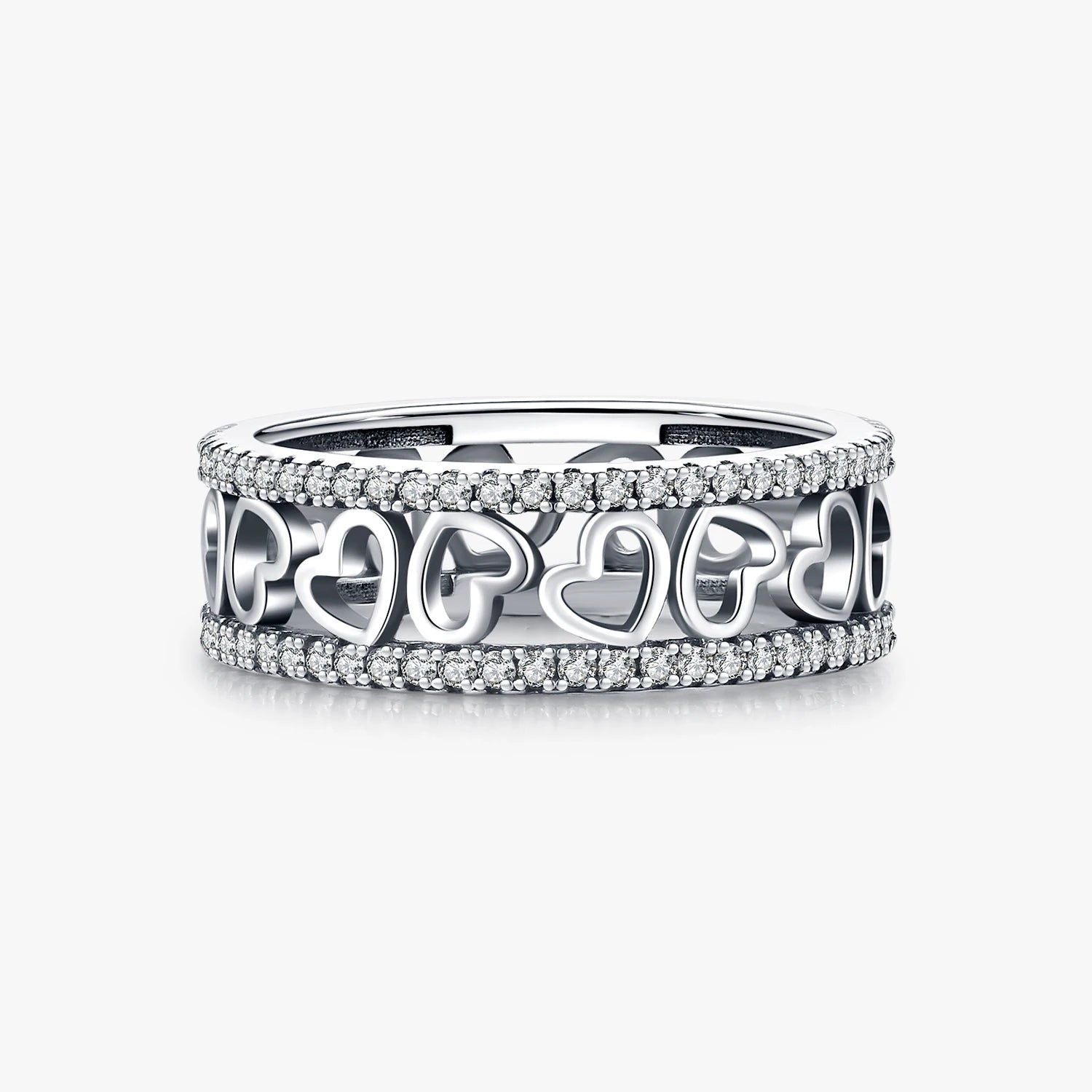 925 Sterling Silver Exquisite Hearts Eternity Band Rings Fashion Stackable Stunning Clear CZ Rings for Women Fine Jewelry