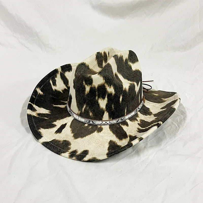 British Retro Style Western Cowboy Hat for Men Custom Size Cow Pattern Frosted Fleece Jazz Hat Wide Brim Mens Cowboy Hat
