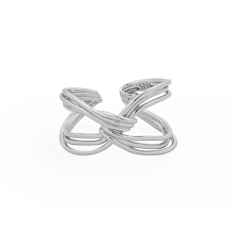 S925 Trendy Multi-Layer Cross-Line Knot Silver Plated Ring Engagement Wedding Party Jewelry Made 925 Sterling Silver