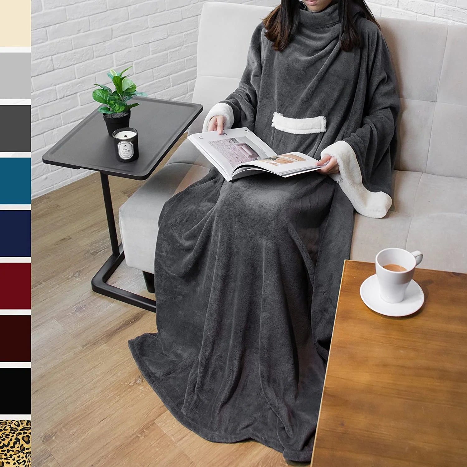 Comfy Sleeved Sherpa /polar Fleece Wearable Robe TV Throw Blanket Sofa for Adult