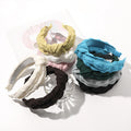 Solid Color Pleated Seersucker Knotted Hair Hoop Korean Wide Brim Hair Band Accessories Womens Checked Fabric Plain Headbands