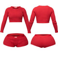 Loungewear Women Sets Custom Cotton Rib Plus Size Crop Longsleeve Shirts and Boy Shorts Women Lounge Wear Two 2 Piece Short Set