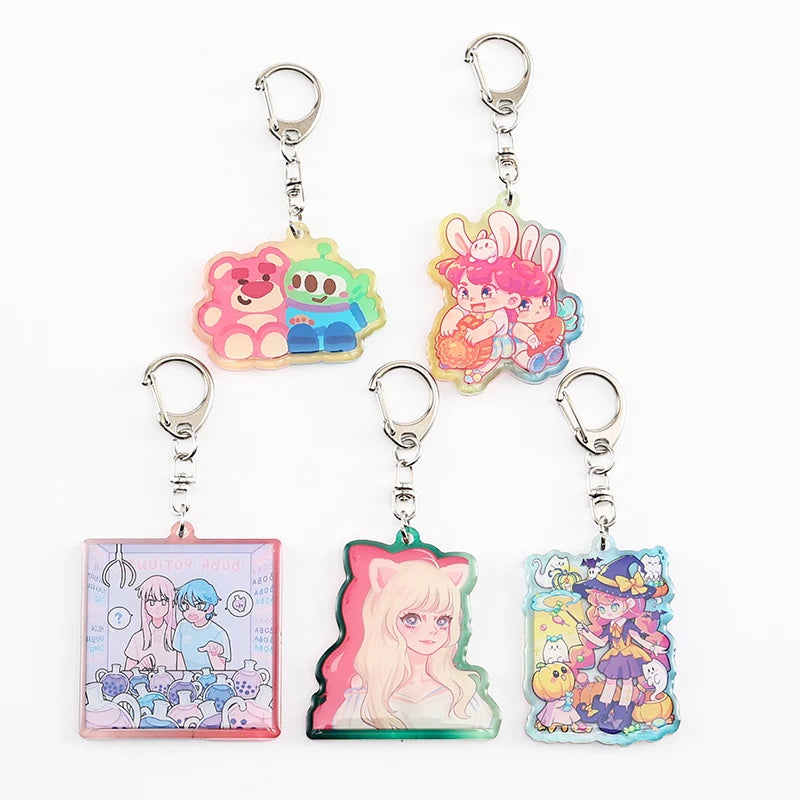 CNAWO High Quality Custom Colorful Acrylic Plastic Keychain with UV Printed Epoxy Glitter Charm Free Sample Available