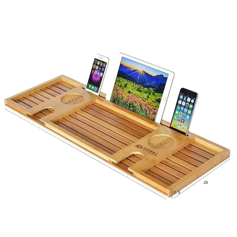 Bamboo Expandable Bath Caddy Tray Bathtub Adjustable Wooden Tub Tray