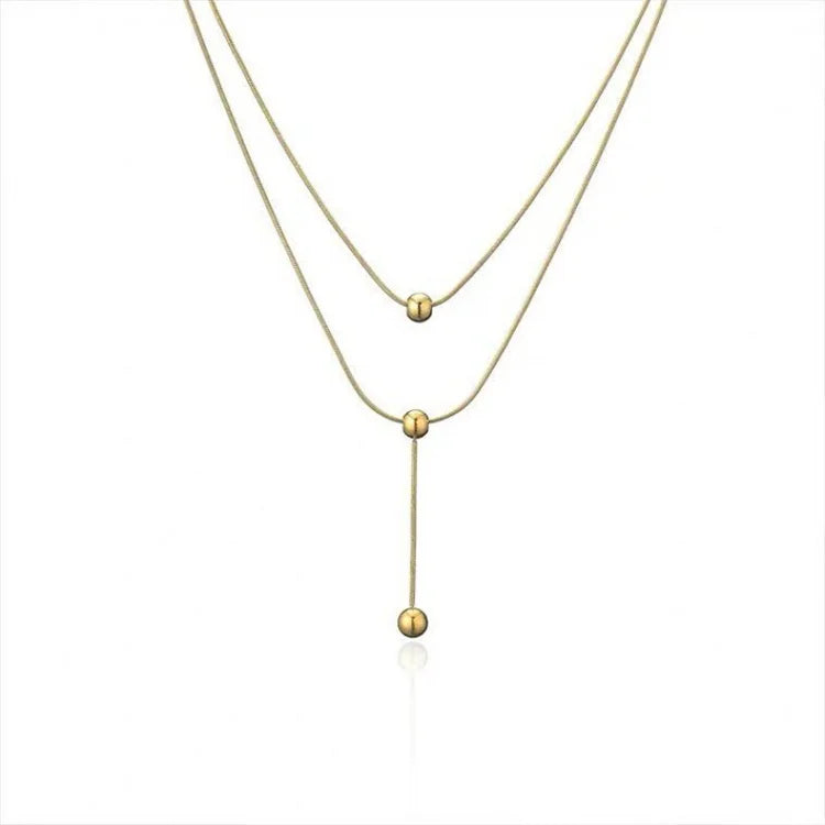 Hot Selling Stainless Steel Waterproof Women 18k Trendy Minimalist Design Double Layered Bead Necklace