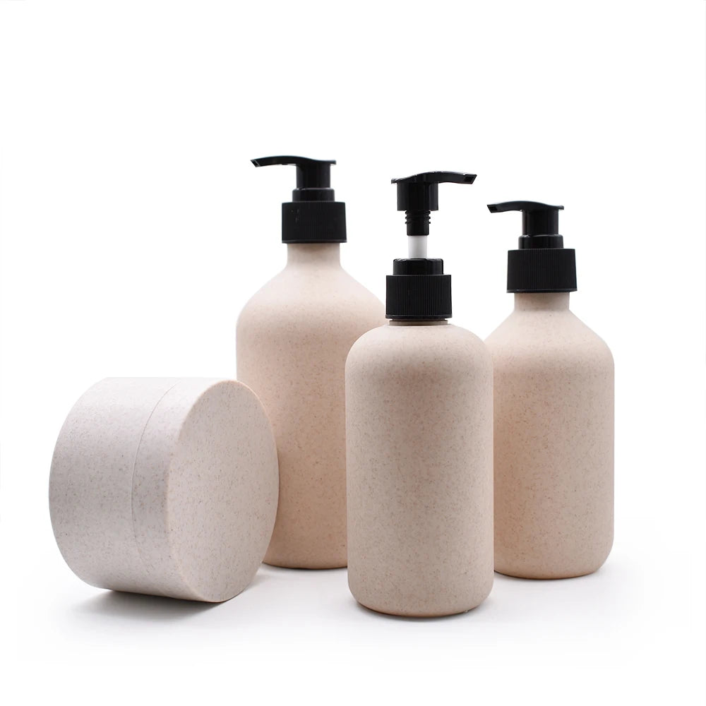 Eco-friendly Biodegradable Wheat Straw Color Plastic Shampoo Lotion Bottle Pump Sprayer Screen Printing White/Black Cap