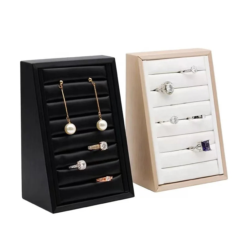 DOC Custom New Black Leather Jewelry Display Stand for Ring Bracelet Display Trays