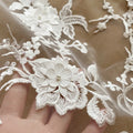 Luxurious 100% Polyester Mesh Lace Embroidered Wedding Dress Headwear Fabric with Beautiful Leaf Sequin Applique and 3D Detail
