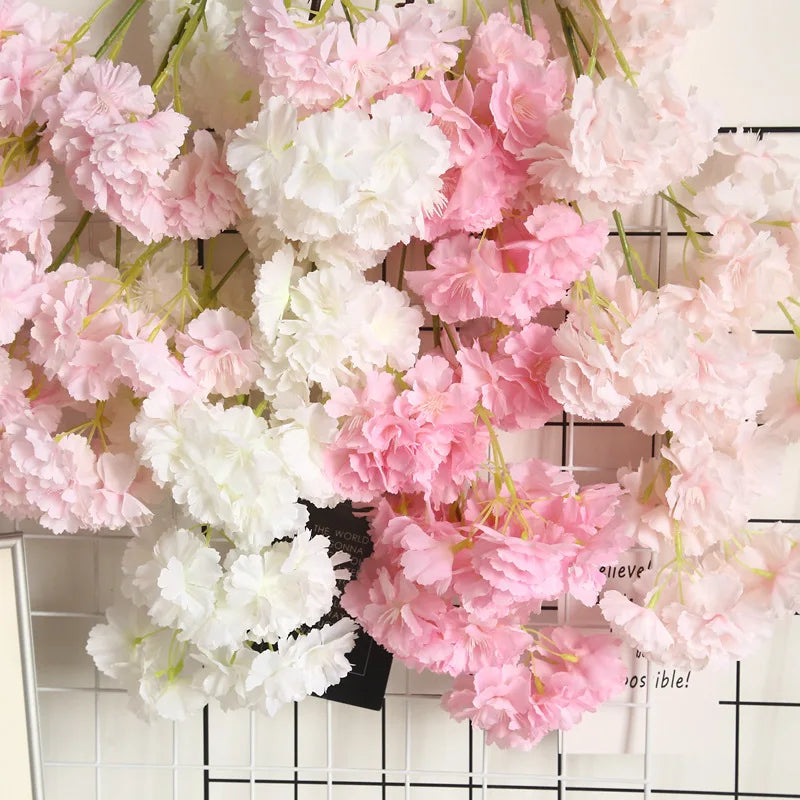 C-CB007 Hot Sale Artificial Silk Flower White Cherry Blossom Branches Sakura Stem Flowers for Wedding Home Decoration