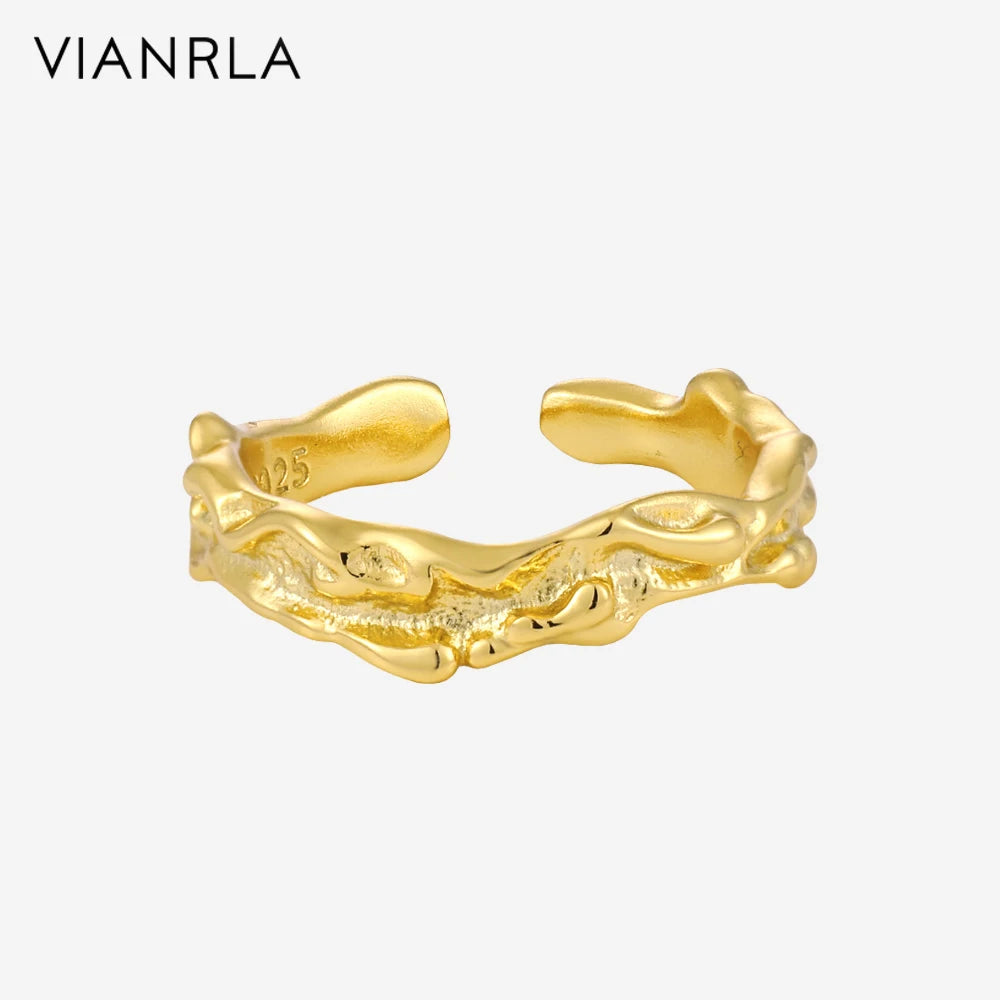 VIANRLA 925 Sterling Silver Jewelry Hammer Pattern Shape Minimalism Style 18K Gold Ring Support Drop Shipping Daily Jewelry