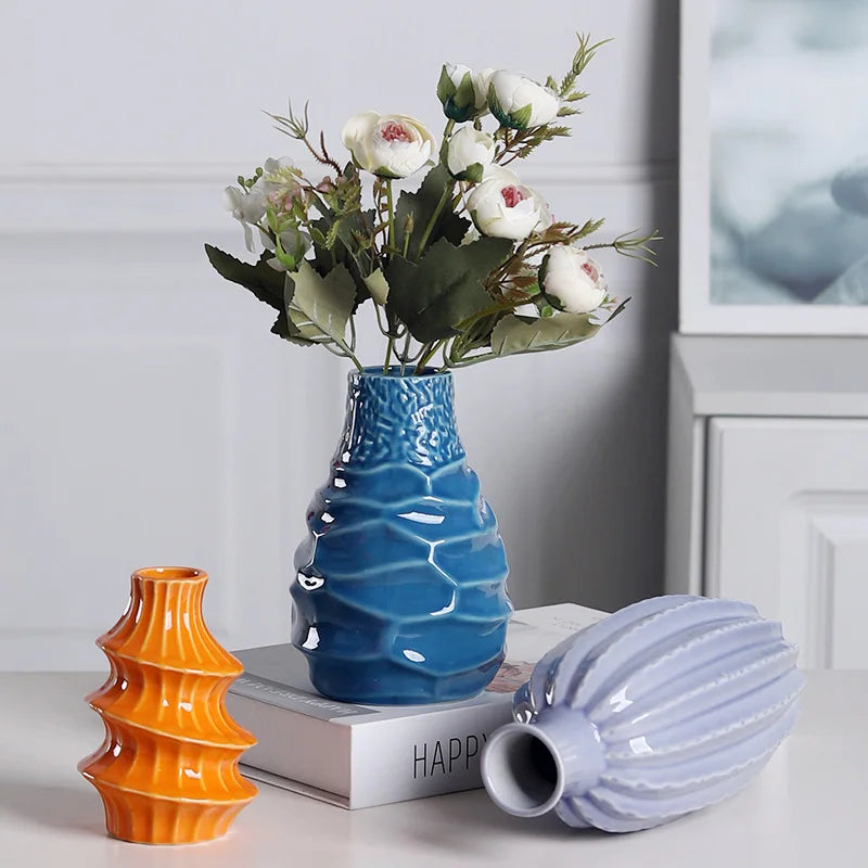 Creative Ceramic Floor Vase for High-End Nordic Modern Home Decor for Wedding & Living Room Flower Arrangements