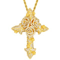 Factory Wholesale Hip Hop Jewelry Luxury Gold Plated Brass CZ Diamond Iced Out Rose Cross Necklace Pendant for Men Women