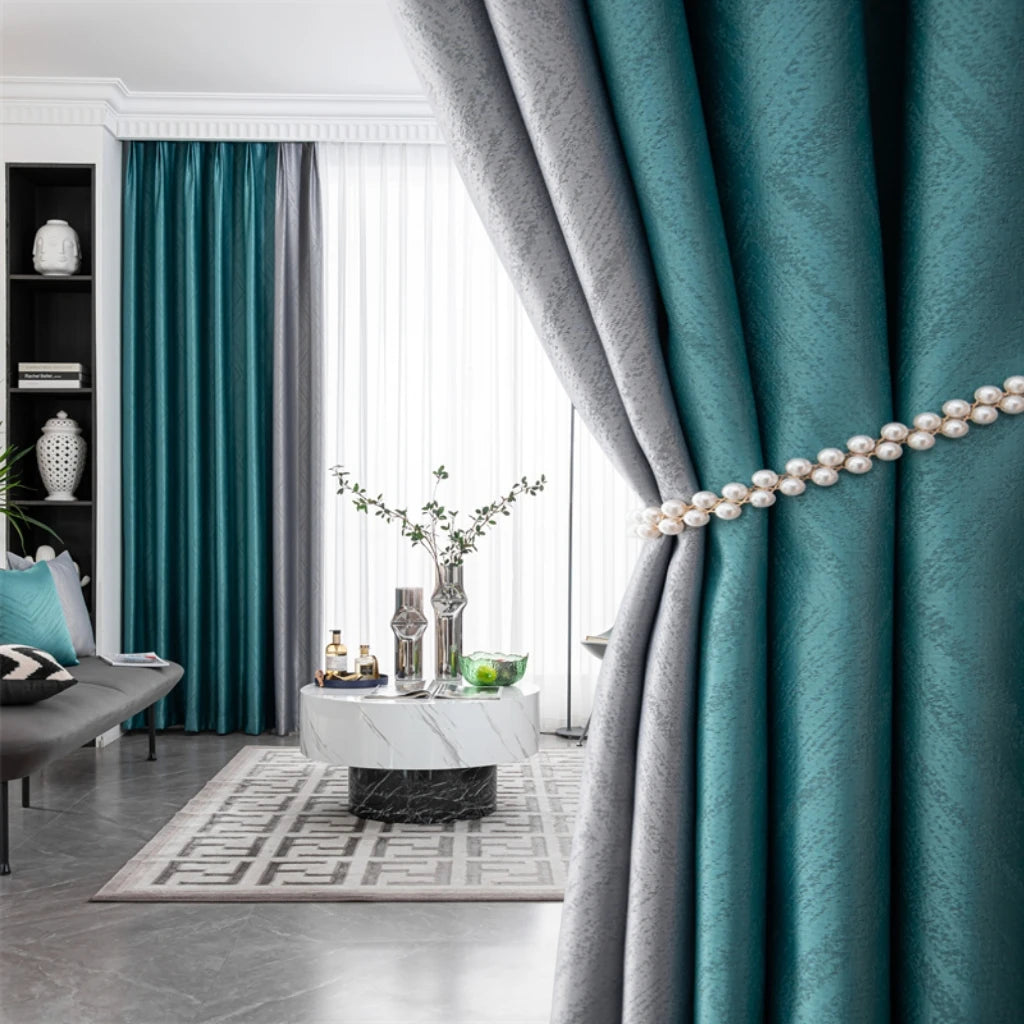 Modern Style Stitching Design Living Room Jacquard Curtains Bedroom Blackout Curtains for Window to Decor