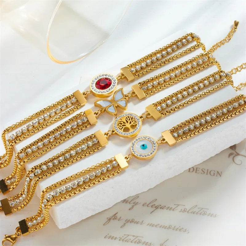 New Fine Jewelry Bracelets Bangles Trendy Butterfly Tree Eye Design Chainette Et Bracelet Pour Femme with Stainless Steel