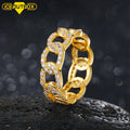 Luxury Gold Plated Brass Miami Cuban Link Chain Ring Iced Out Cz Bling Chain Design Hiphop Rock Women Finger Jewelry