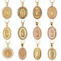 Mexico Fashion Jewelry Women's Religious Oval Shaped Medal CZ Zircon Mother of Pearl Virgin Mary Pendant Necklace Jewelry