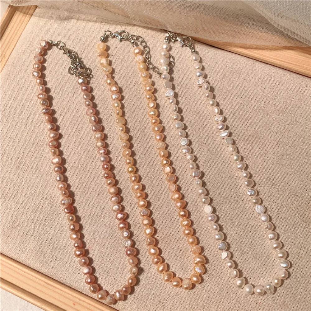 Women Girls Elegant Fashion Jewelry Irregular White Pink Long Natural Freshwater Pearl Necklace