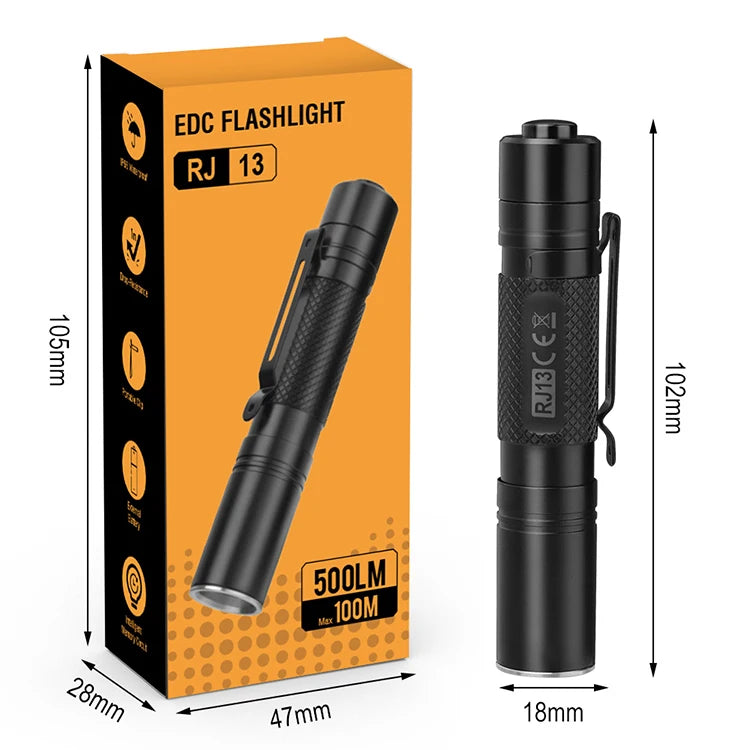 Boruit RJ13 Mini Flashlight Working Inspection Light Portable Penlight Led Maintenance Hand Torch Pocket Lamp Use