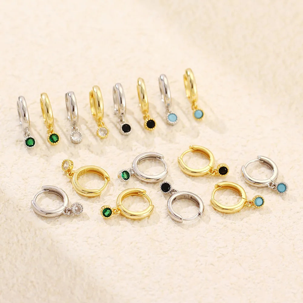 Wholesale Fashion Jewelry 925 Sterling Silver Dangling Round Color Diamond Zircon Gold Plated Hoop Earring Jewelry for Women