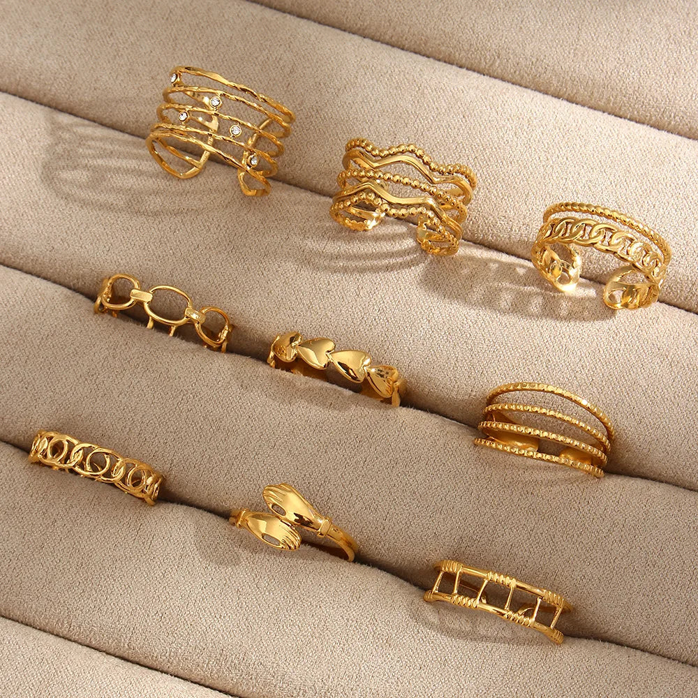 Wholesale Luxury Adjustable Mix Design Rings Vintage Stainless Steel Hollowed Out Finger Rings for Women Men