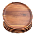 Hot Sale Round Solid Wood Food Plate Acacia Japanese Wooden Plate Sets Dishes Decorative Party Trays