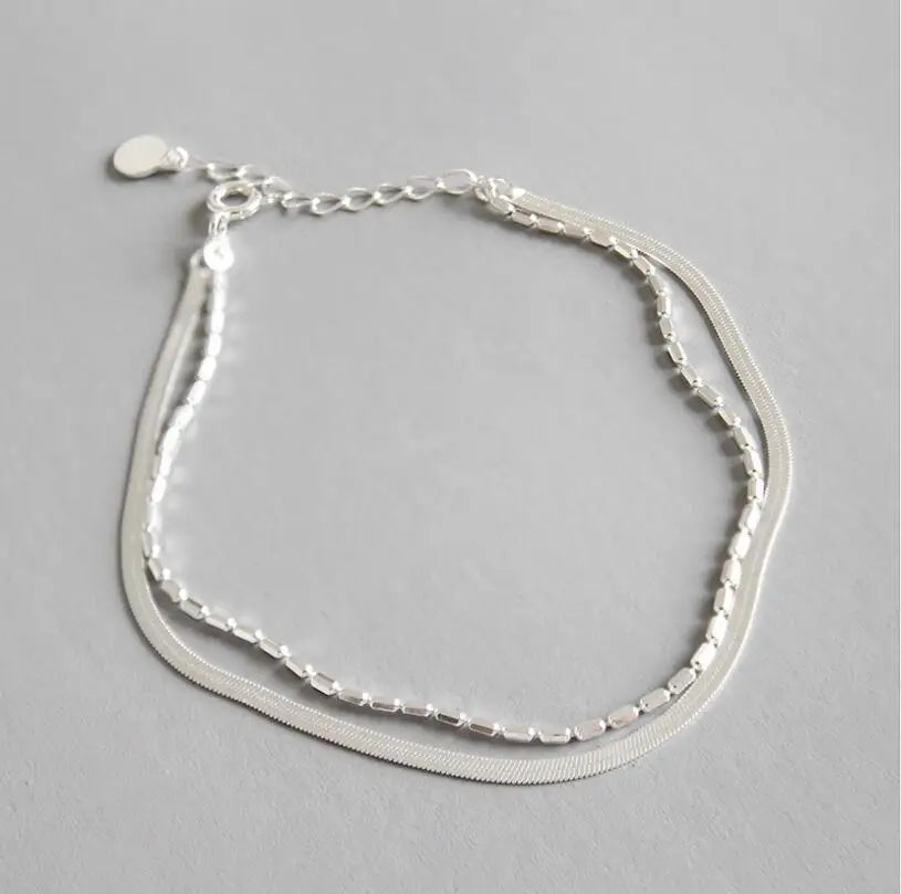 S925 Silver Jewelry Korean Silver Ornament Double Layers Snake Chain Bracelet
