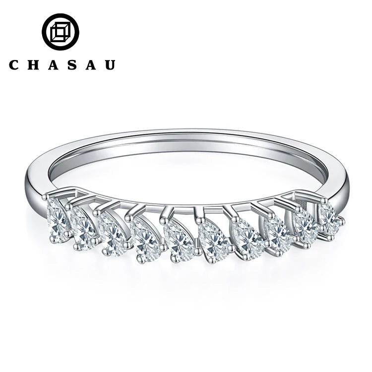 GRA Certificated Pass Diamond test Pear Cut Moissanite S925 Sterling Silver Wedding Engagement Half Eternity Band Rings