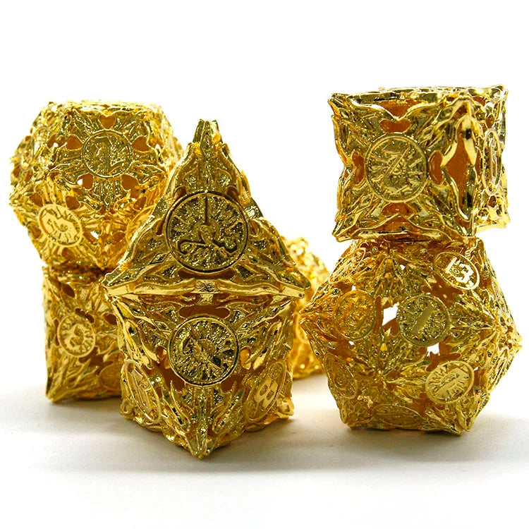 Wholesale Copper D&D Polyhedral Hollow Metal Dice Set Gold Finish