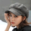 New Autumn Daily Retro Checked Octagon Hat Classic Grid Black Designer Beret Hat for Lady