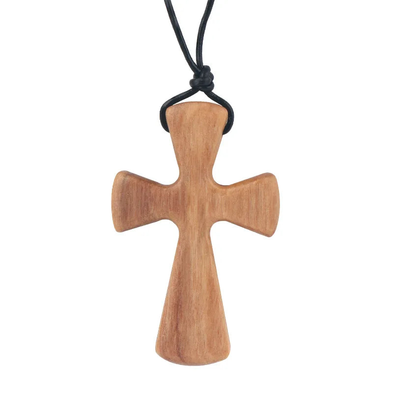 Handmade Oliver Wood Cross Pendant Necklace Custom Size Religious Rosaries Prayer Beads Catholicism Gift with Catholic Cross