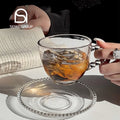 Vintage Tea Cup Set Creative Coffee Milk Tea Breakfast Cup Clear Glass Coffee Cup and Saucer Set With Bead Pearly Handle
