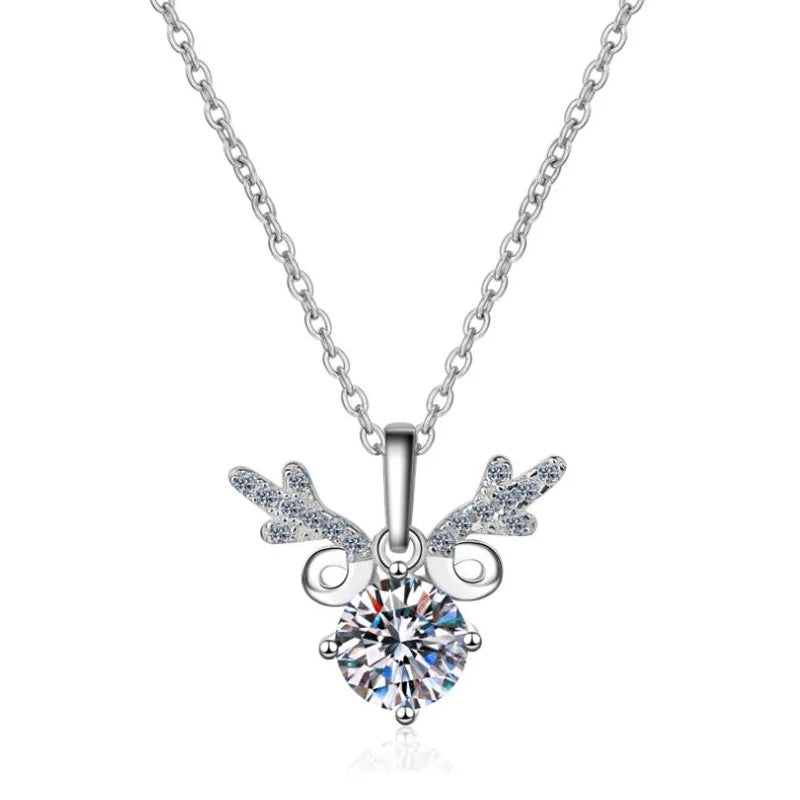 S925 Sterling Silver Antler Pendant Necklace Classic Style Wedding Engagement Gift Silver Plated Channel Set Moissanite Women's