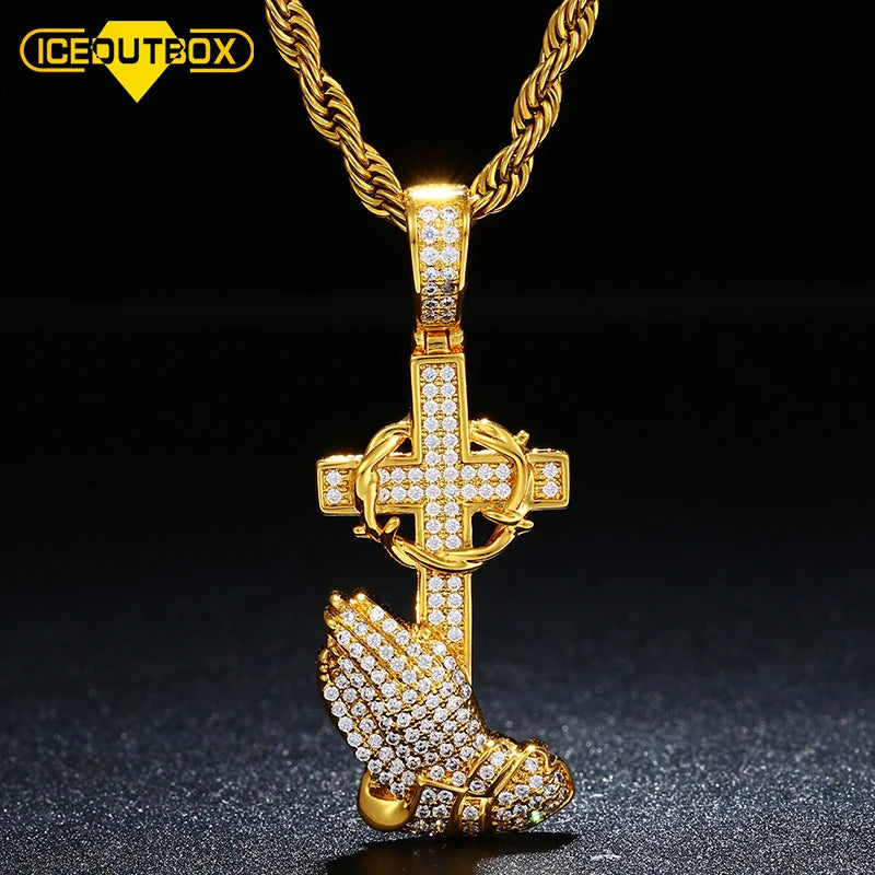 Urban Jewelry Hip Hop AAA CZ Gold  Cross Charm Pendant Necklace 18k Gold Plated Jewelry
