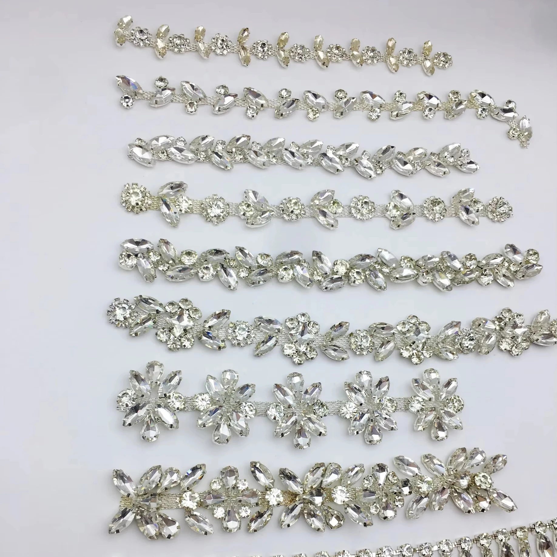 SINRONG Sew-On Horse Eye Glass Diamond Decorative Rhinestone Flower Chain for DIY Crystal Trimmed Shoes and Dresses