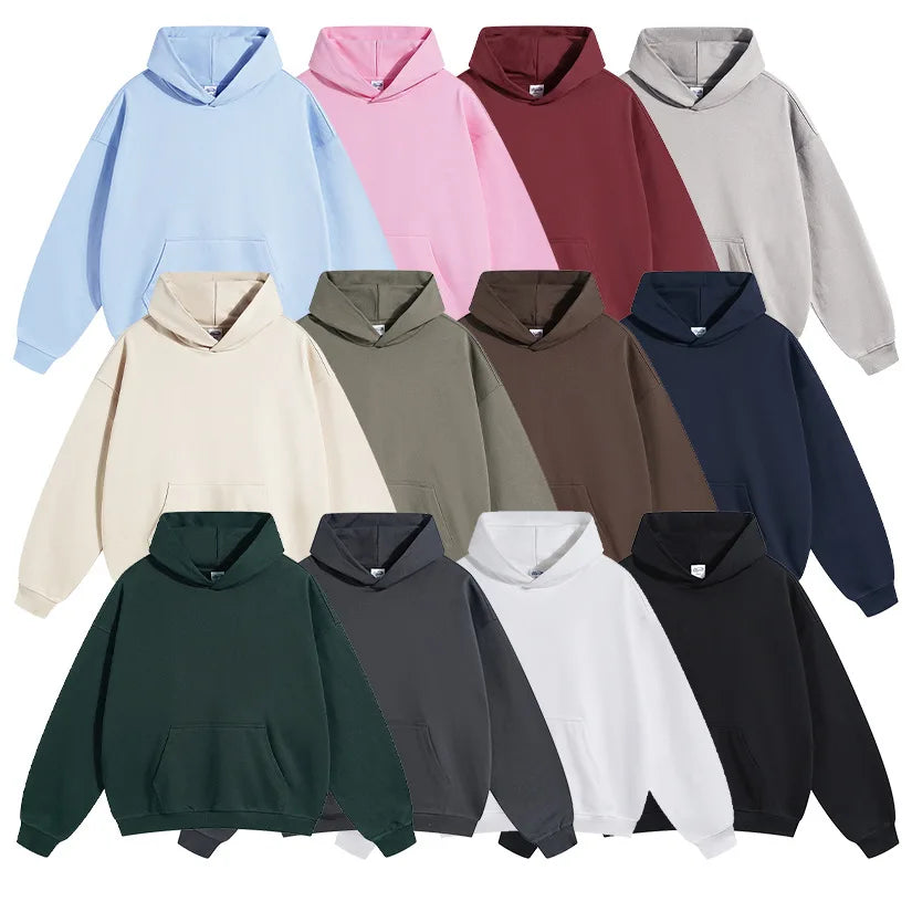 430 Grams Heavy French Terry No Strings Hoodie Wholesale Plain Color Oversized Drop Shoulder Hoodies Men