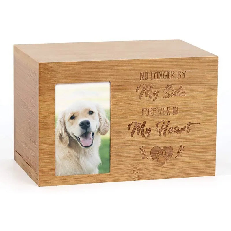 Long Lasting Memory Bamboo Pet Urn Memory Box for Keepsakes with Photo Slot Dog Memorial Urns for Ashes Cat Dog Cremation Urns