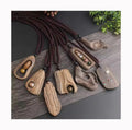 Vintage Design Wooden Inlaid Turquoise Bead Long Necklace Jewelry Handmade Engrave Chunky Wooden Pendant Necklace for Women
