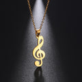 Elegant Treble G Clef Musical Symbol Pendant Necklace Stainless Steel Real Gold Plated G Clef Note Necklace Music Charm Jewelry
