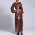 New Stretchy Islamic Clothing Ramadan Robe V Neck Long Sleeve Maxi Dress Elastic Cuff Shiny Smooth Abaya