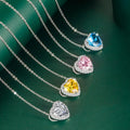 White Gold Silver Plated Women Love Heart Crystal Pendant Necklace Pink Full Zircon Moissanite Heart Necklace
