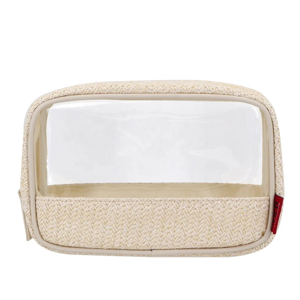 PVC Transparent Window Straw Material Frame Luxury Nail Polish Bottle Cosmetic Bag Pouch Brush Pen Make up Pouch Wash Pad Pack