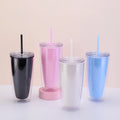 Simple Style Double Layer Plastic Drinking Tumbler for Home & Office Hot Coffee Cup with Straw Custom Logo 750ML Water Tumbler