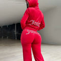 Custom Service Fashion Fall Velour Rhinestone Tracksuit Women Sweatpants and Hoodie Set