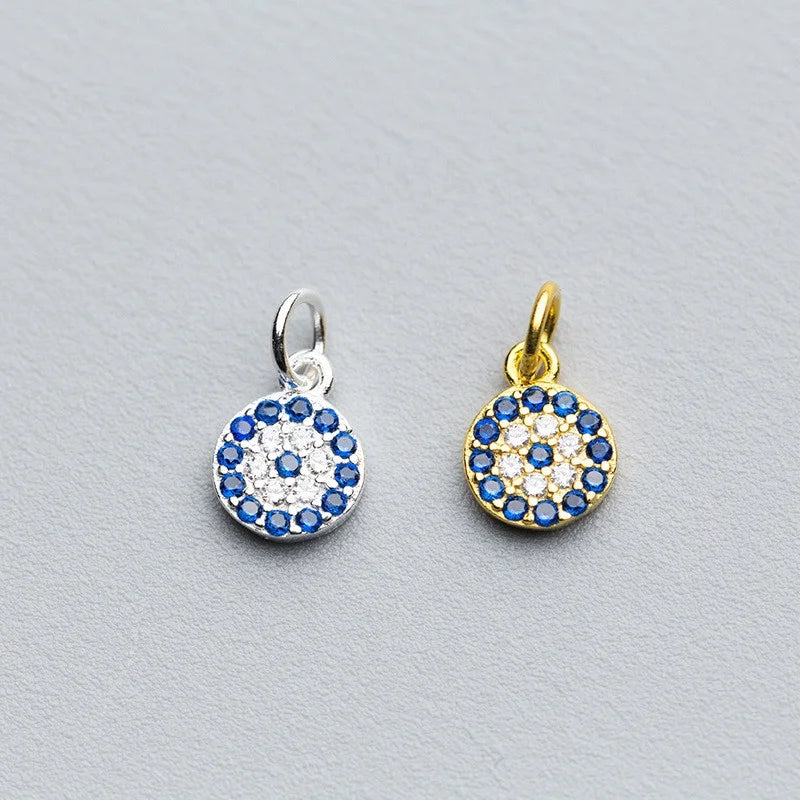 New Fashion 925 Sterling Silver Gold Plated Round Small Zircon Evil Eye Charms for Girls Jewelry Making Pendant
