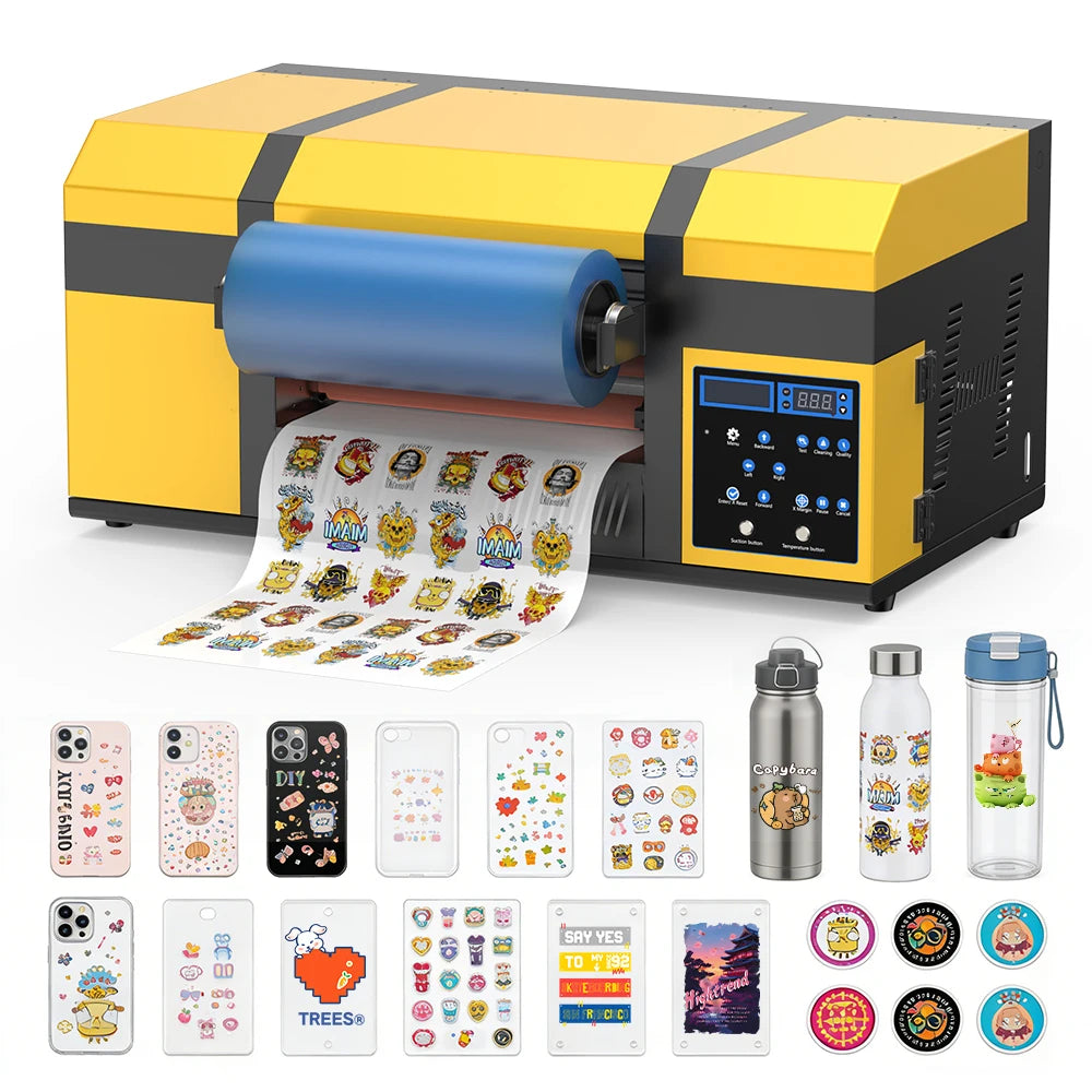 Small UV DTF Roller Sticker Printer for Any Irregularly Shaped Cup Bottle With Laminating Machine 2in1 A/B Film Transfer