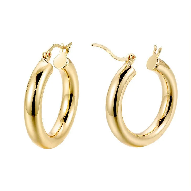 Wholesale Girls 925 Sterling Silver Designer Creole Hollow Fashion Round Gold Thick Hoop Pendant Earrings 30 40 45mm