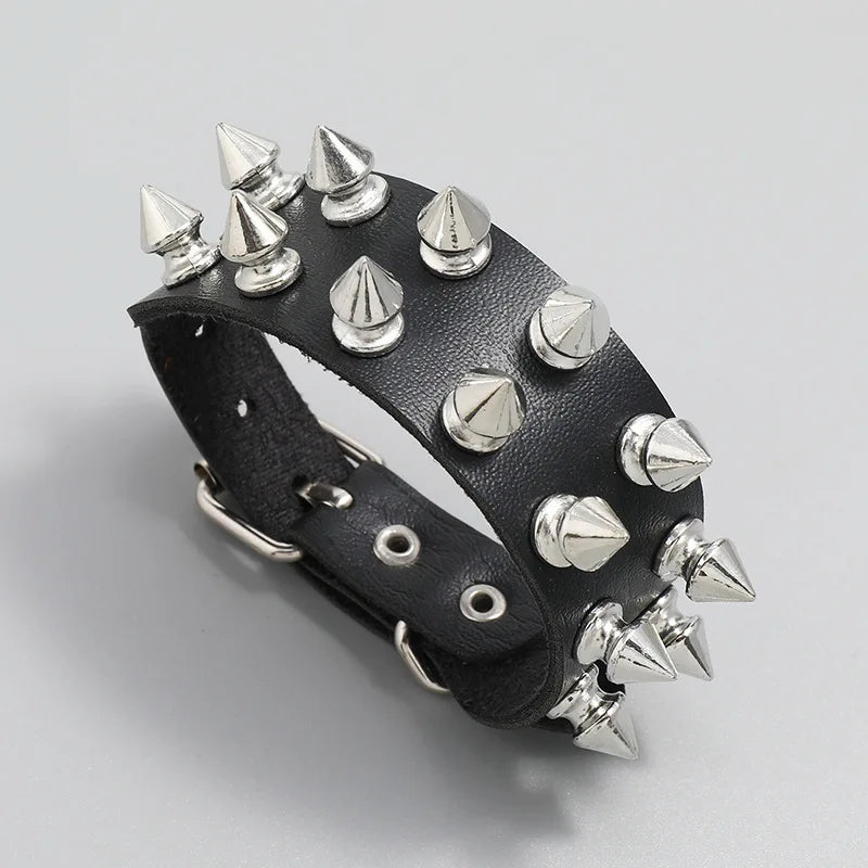 Wholesale Unique Personalized Two Rose Punk Rock Stud Leather Bracelet