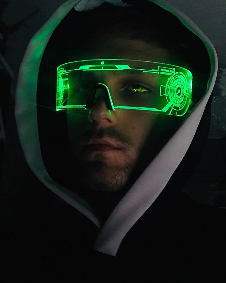 LED Sunglasses for Hip Hop Fashion and Cyberpunk Cosplay with Luminous Shield Frame and Futuristic Tech Design for Party KV-S850 MegaBDM