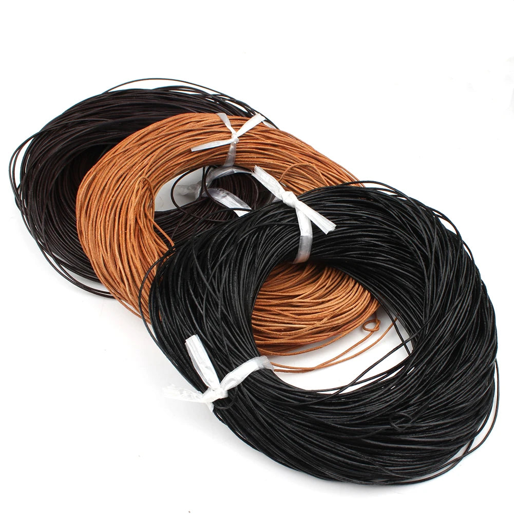 New 3-Color 5M round Cowhide Leather Rope 1.0-3.0mm Wide for DIY Jewelry Making for Bracelets and Necklaces